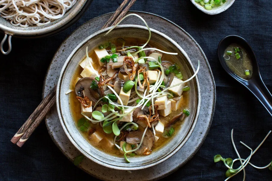 Soba and Tofu in Ginger Broth