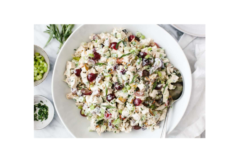 Chicken Salad with Grapes, Avocado, and Almonds over Spinach