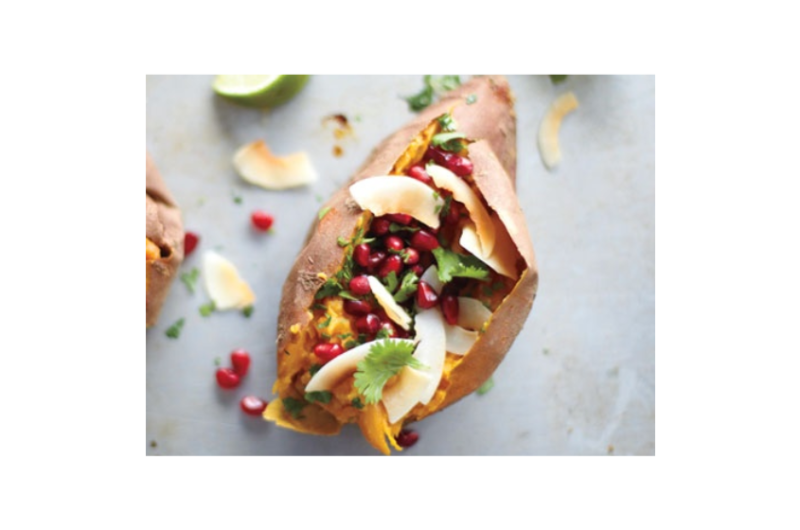 Sweet Potatoes with Coconut, Pomegranate and Lime