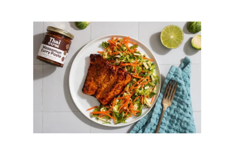 Curry Rubbed Salmon with Napa Slaw