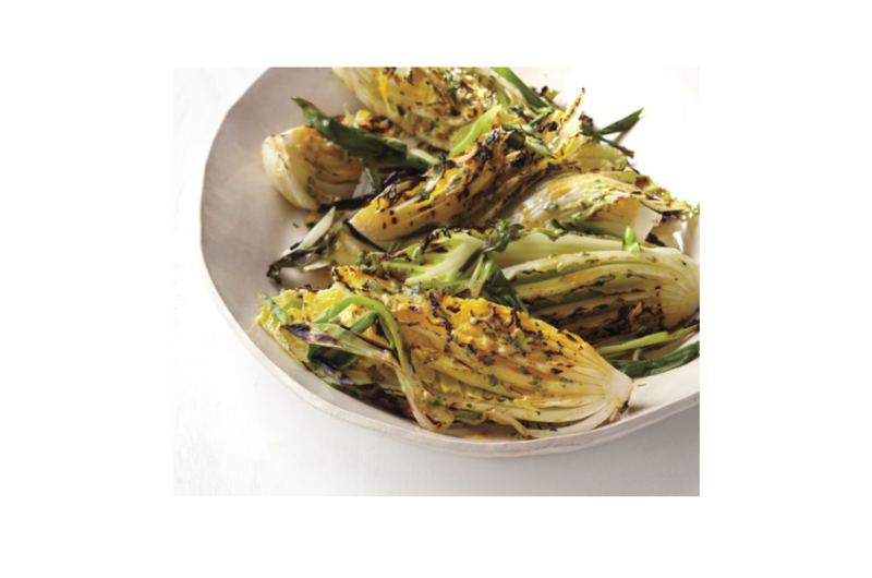 Grilled Napa Cabbage with Chinese Mustard Glaze and Scallions