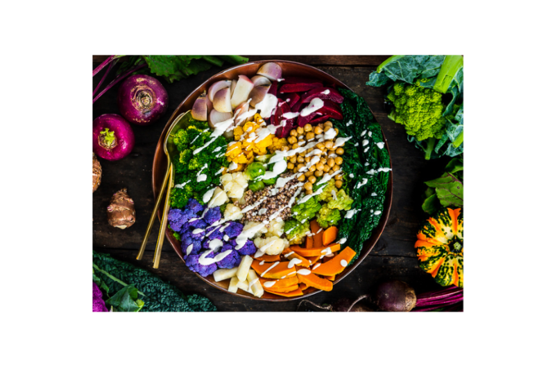 Steamed Vegetable Salad with Macadamia Dressing