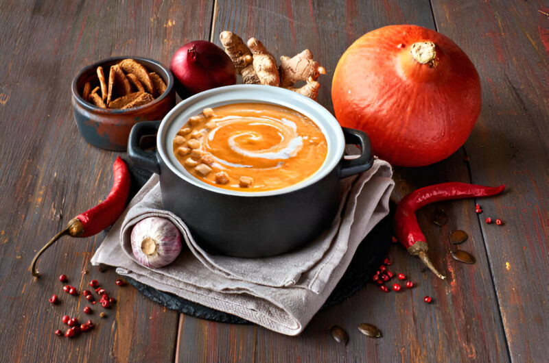 Roasted Sweet Potato Soup with Curried Apples