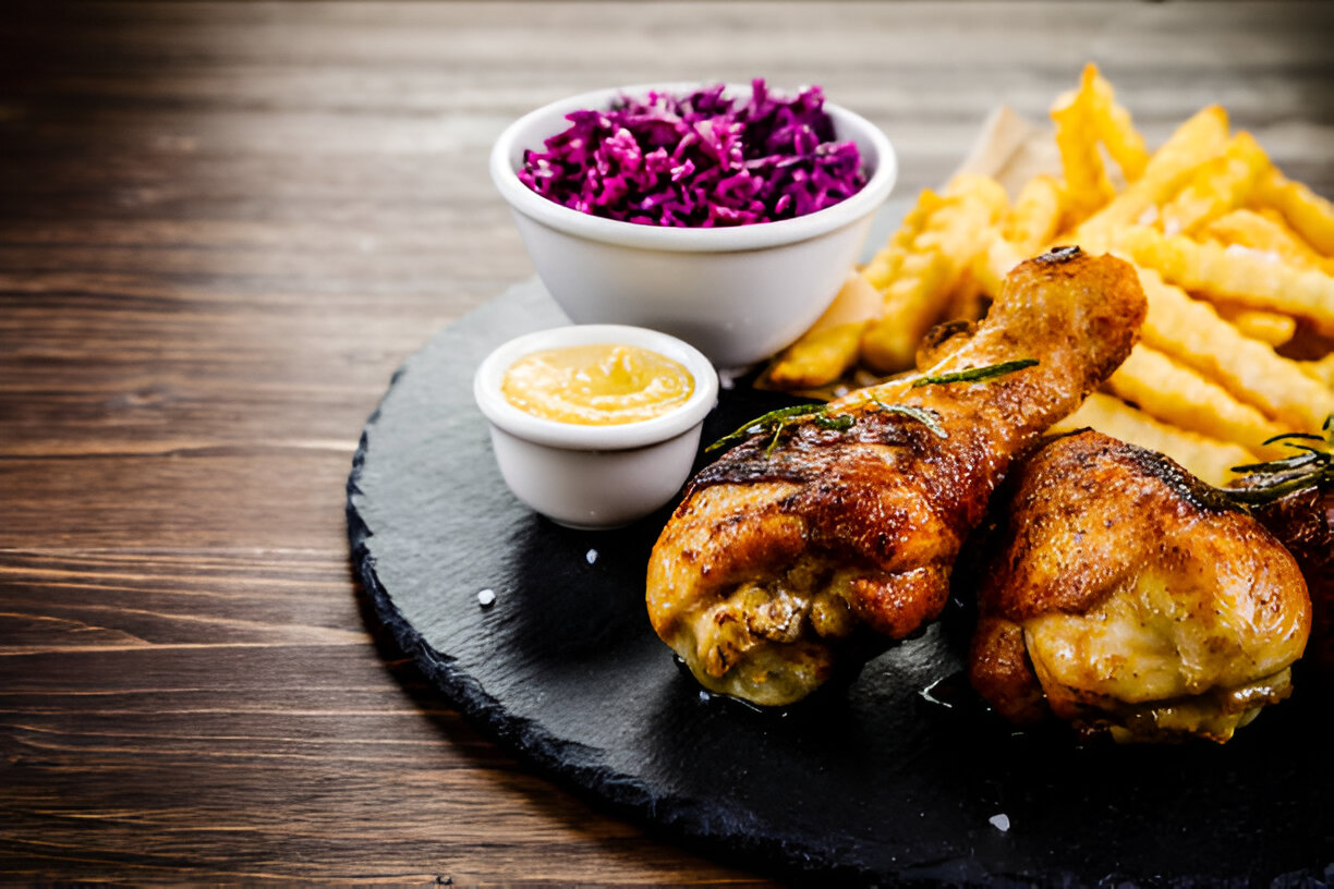 Mustard-Rubbed Pork with Blackberry-Mustard Sauce and Spiced Oven Fries