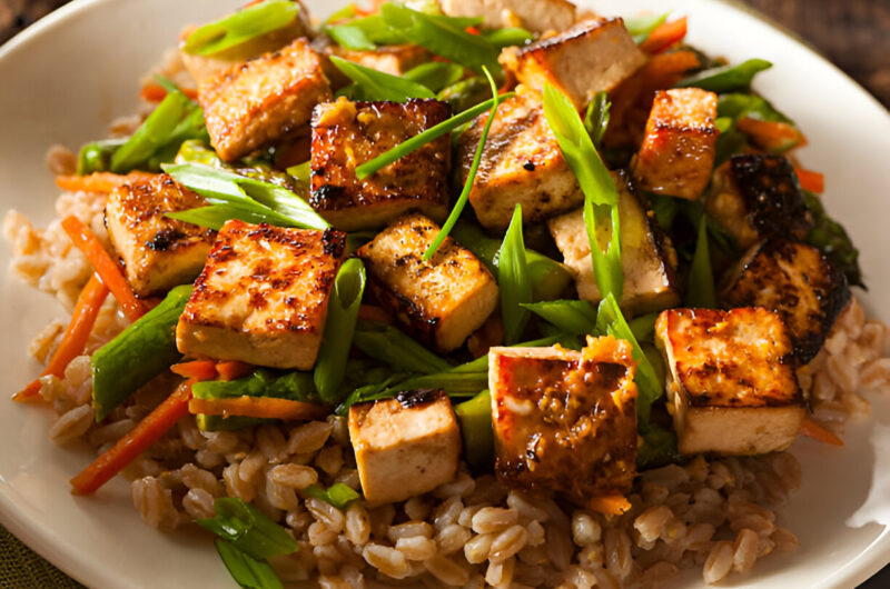 Brown Rice Stir-Fry with Flavored Tofu and Vegetables