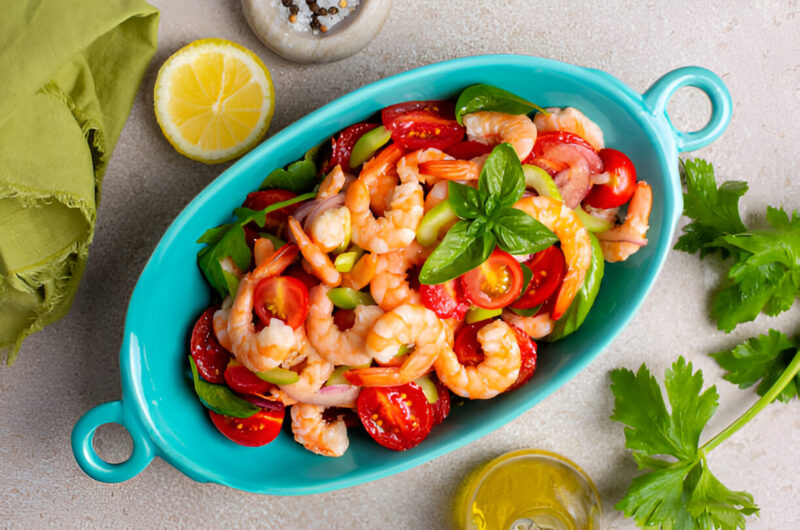 Grilled Shrimp with Peppers, Tomatoes, and Chimichurri Recipe