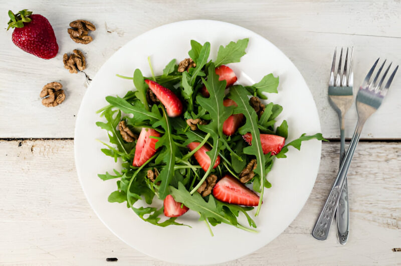 Arugula, Frisee, and Red-Leaf Salad with Strawberries