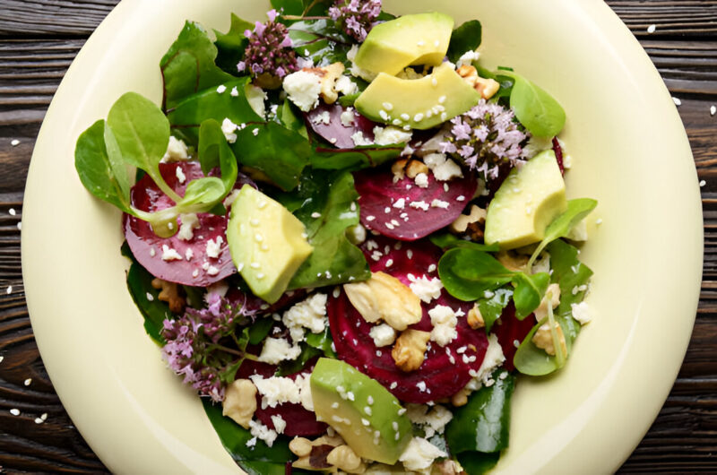 Beet, Avocado, and Arugula Salad with Sunflower Seeds