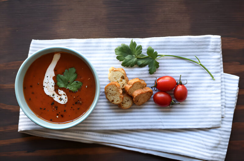 Tomato Soup with Mozzarella Croutons