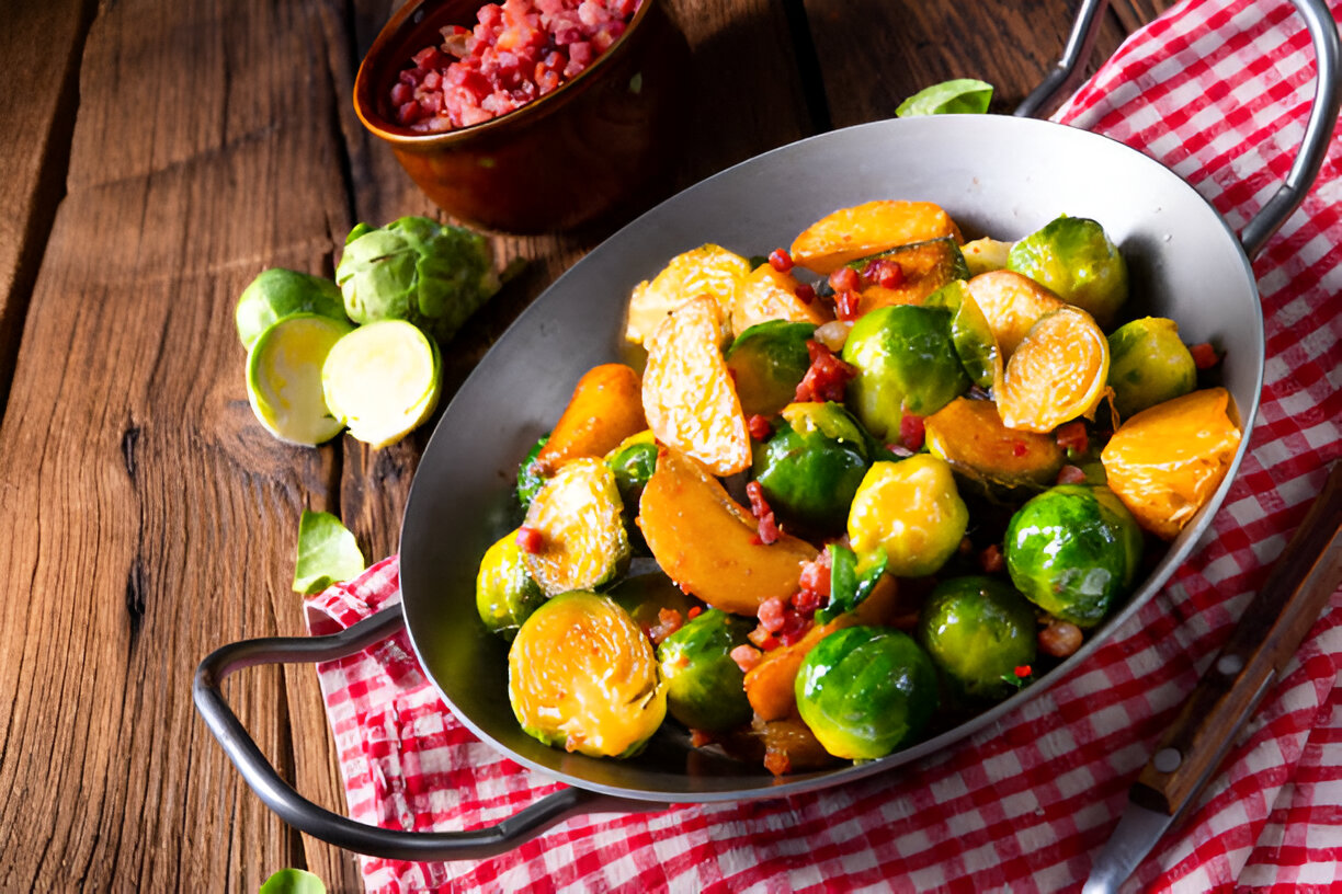 Maple-Roasted Brussels Sprouts and Rutabaga with Hazelnuts – Whole Living Eat Well