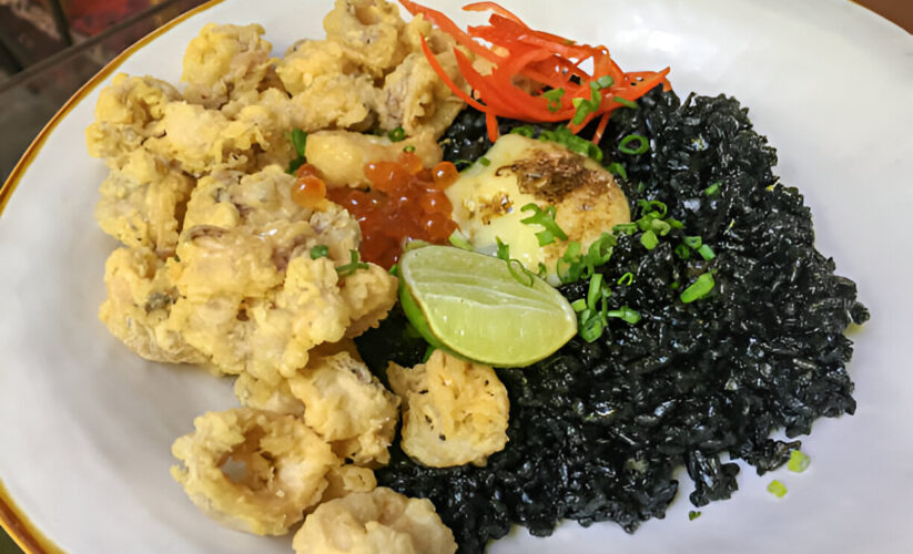 Fried Black Rice With Ginger Tofu and Spinach