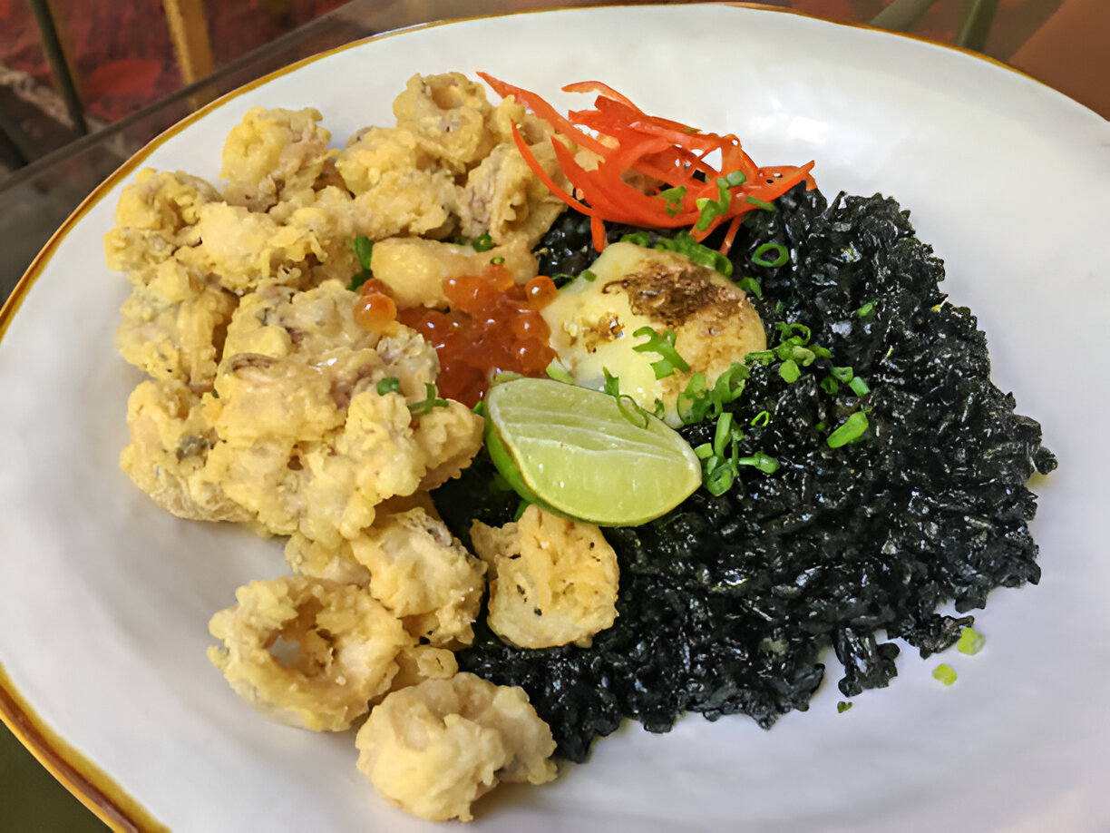 Fried Black Rice With Ginger Tofu and Spinach