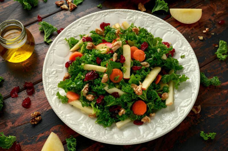 Raw Kale Salad with Pomegranate and Toasted Walnuts