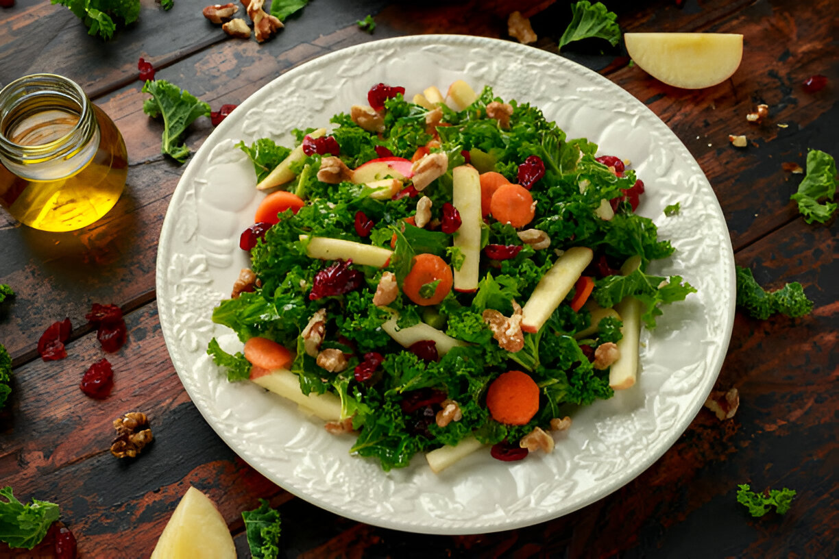 Raw Kale Salad with Pomegranate and Toasted Walnuts – Whole Living Eat Well