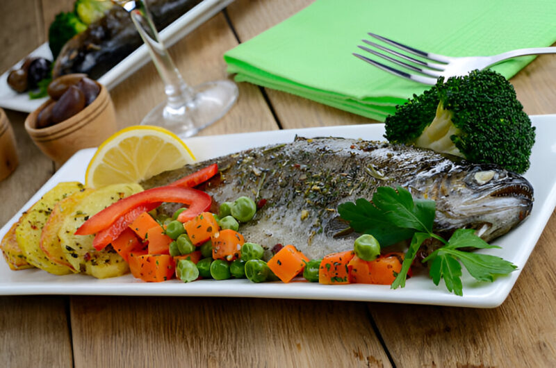 Baked Trout with Broccoli, Apple, and Fennel Slaw