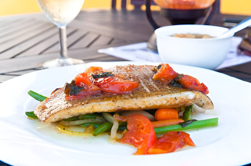 Striped Bass With Tomatoes, Corn, and Basil