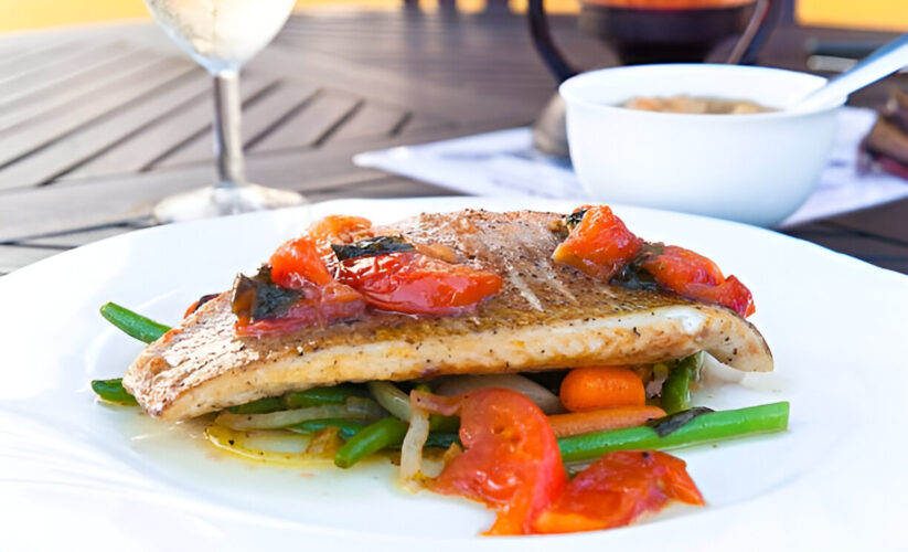 Striped Bass With Tomatoes, Corn, and Basil