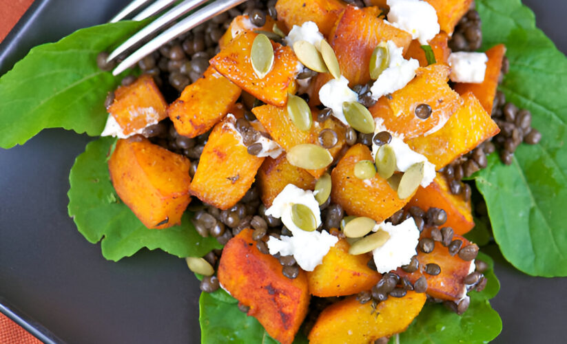 Roasted Fall Vegetables with Lentils