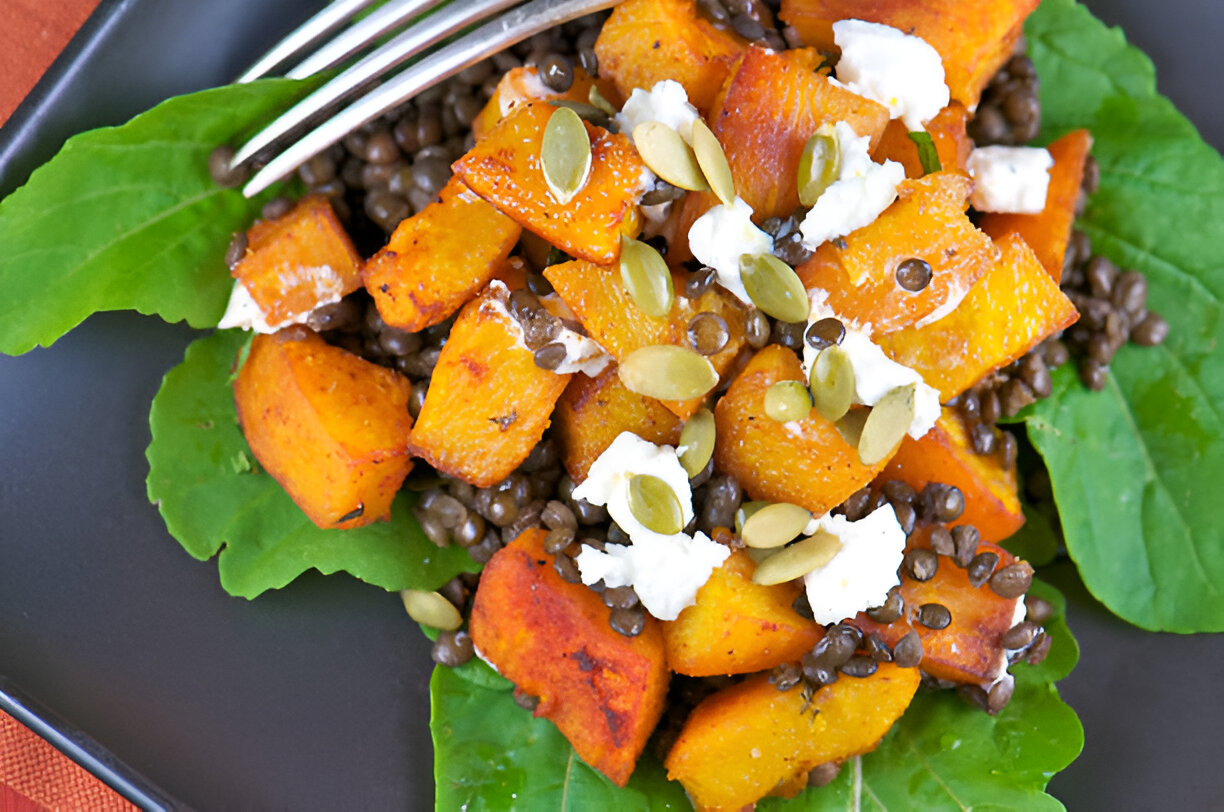 Roasted Fall Vegetables with Lentils