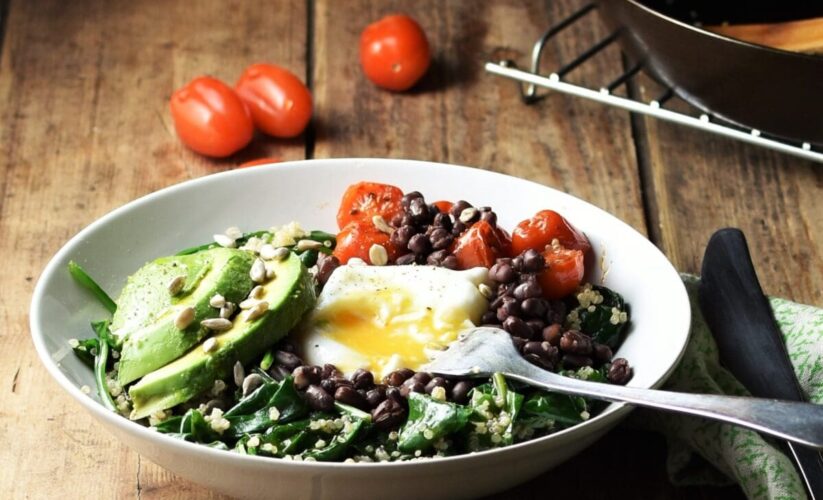 Quinoa with Poached Egg, Spinach, and Cucumber – Whole Living Eat Well