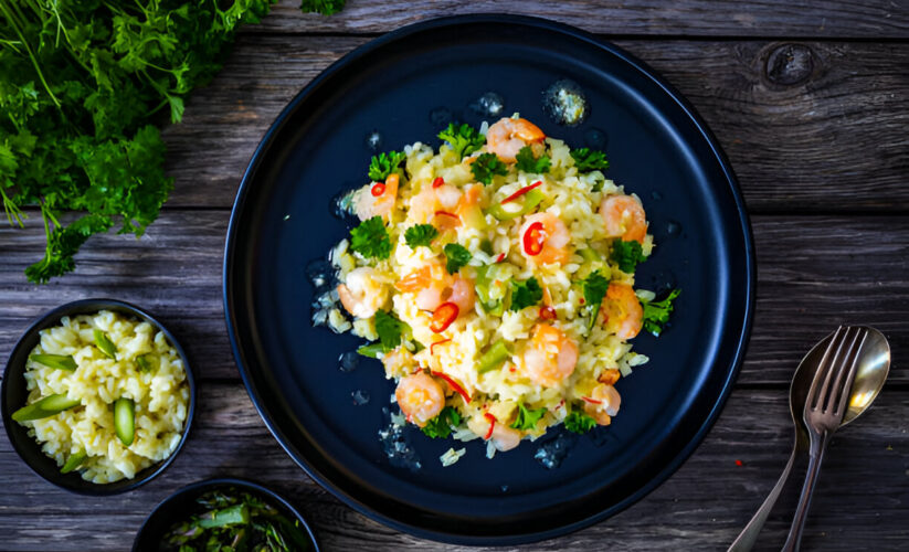 Barley Risotto with Shrimp and Peas