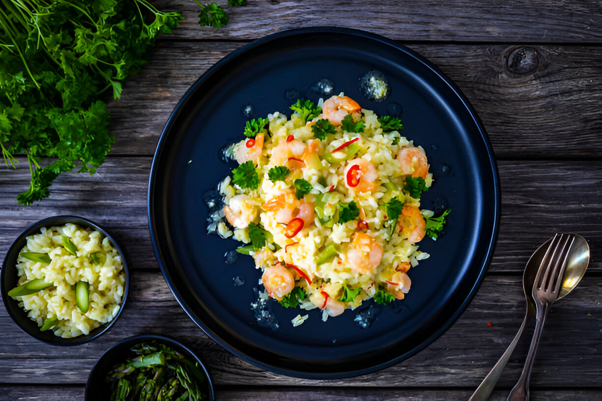 Barley Risotto with Shrimp and Peas