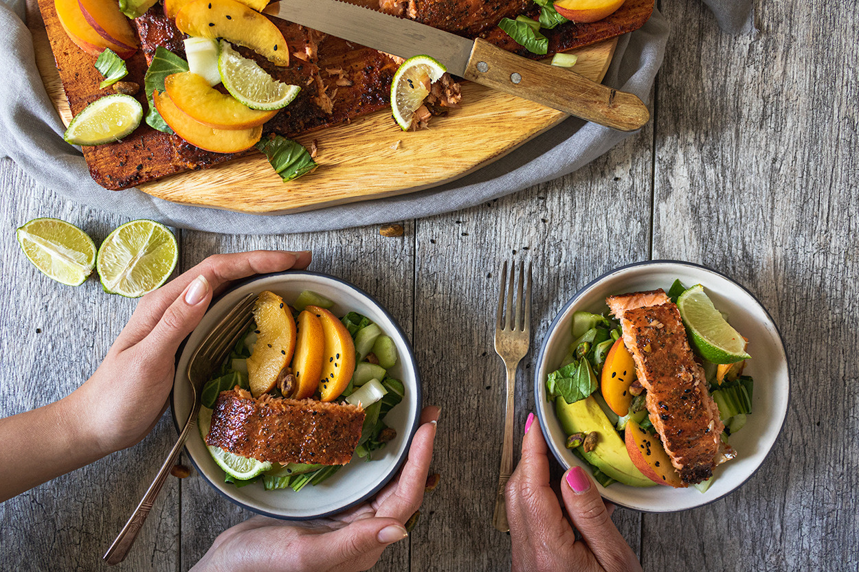 Grilled Salmon and Bok Choy with Orange-Avocado Salsa – Whole Living Eat Well