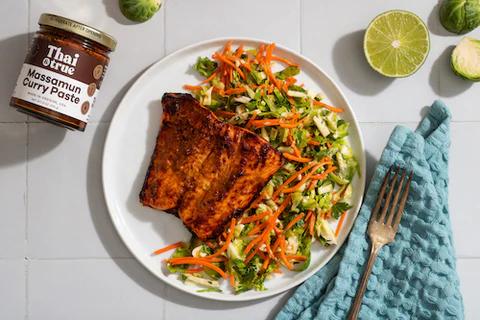 Curry Rubbed Salmon with Napa Slaw