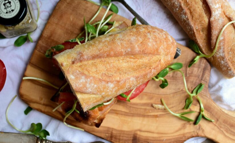 Turkey Sandwich With Herbed Farmer Cheese, Sprouts, and Tomato