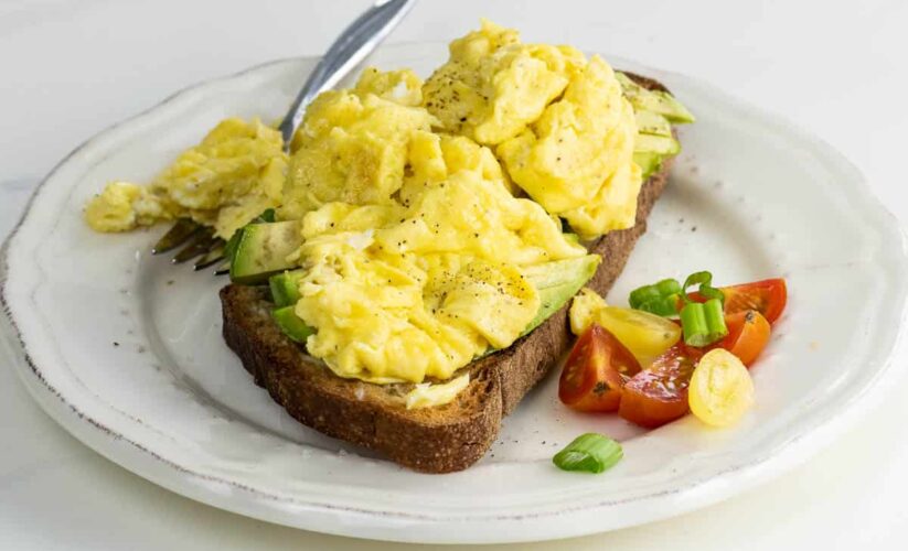 Avocado Toast on Whole Grain Bread with Scrambled Eggs | Whole Living Eat Well