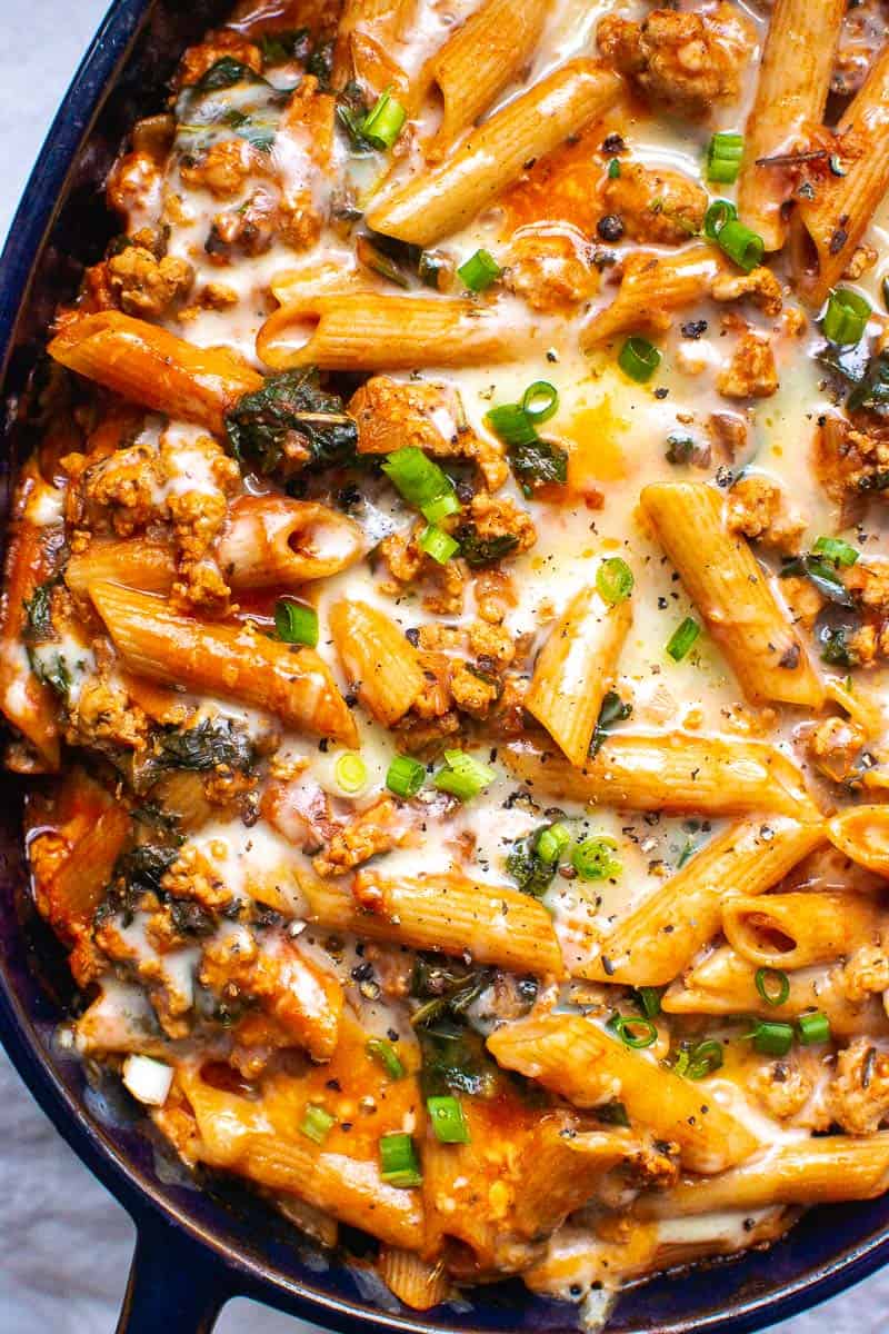 Penne with Goat Cheese, Kale, Olives, and Turkey | Whole Living Eat Well