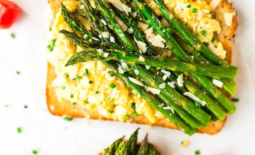 Grilled Asparagus with Scrambled Eggs and Whole-Grain Toast | Whole Living Eat Well