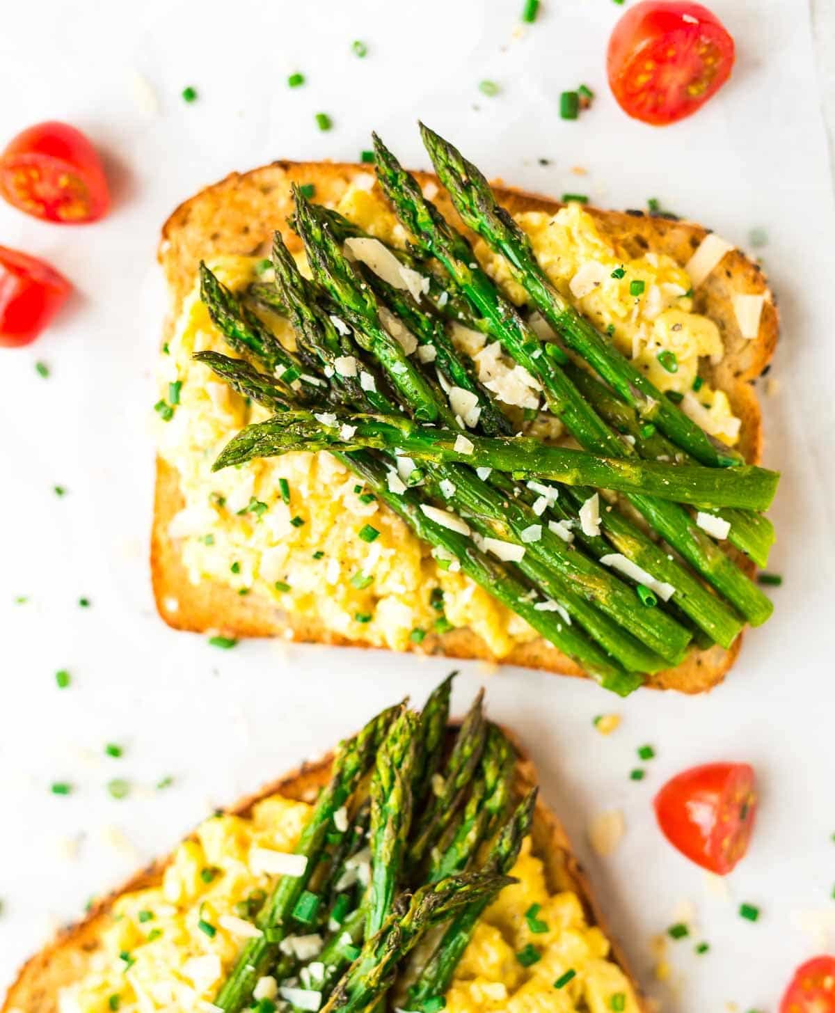 Grilled Asparagus with Scrambled Eggs and Whole-Grain Toast | Whole Living Eat Well