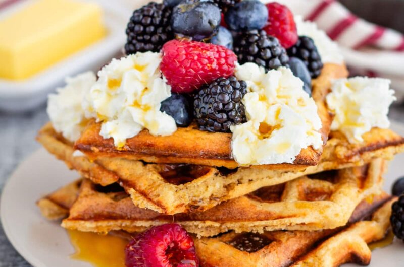 Whole Grain Waffles with Fresh Fruit and Whipped Cream