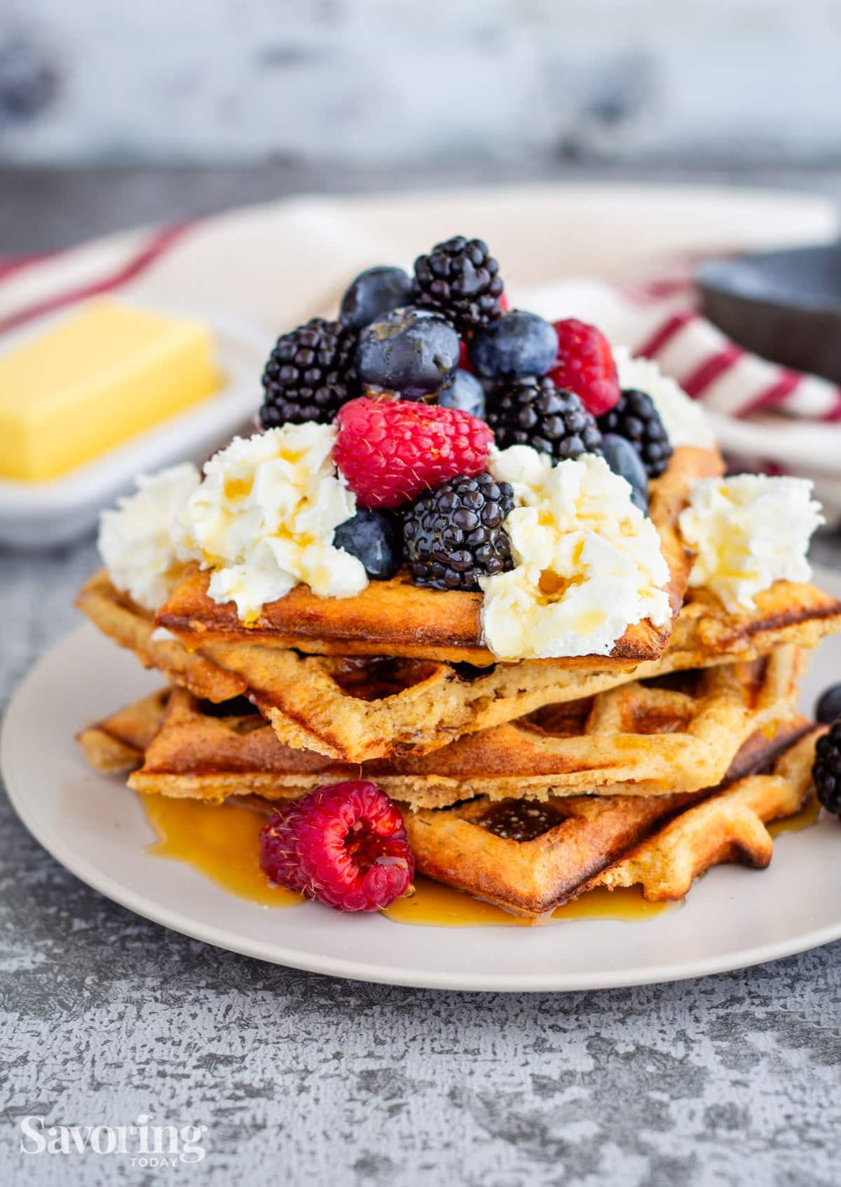 Whole Grain Waffles with Fresh Fruit and Whipped Cream | Whole Living Eat Well