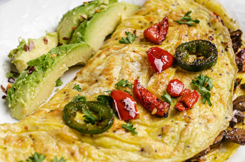 Veggie Omelet with Bell Peppers, Onions, and Mushrooms