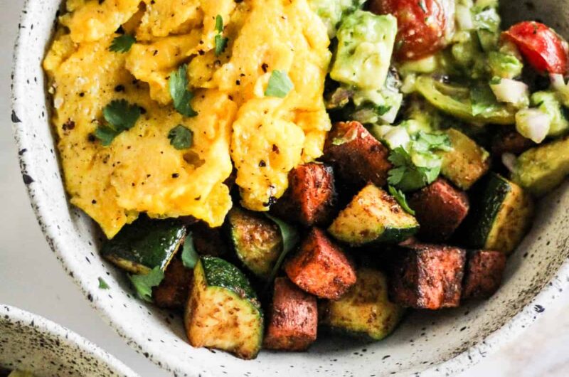 Sweet Potato Breakfast Bowl with Scrambled Eggs and Black Beans