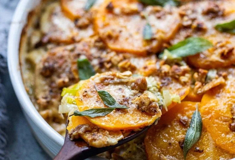 Apple Leek and Butternut Squash Gratin